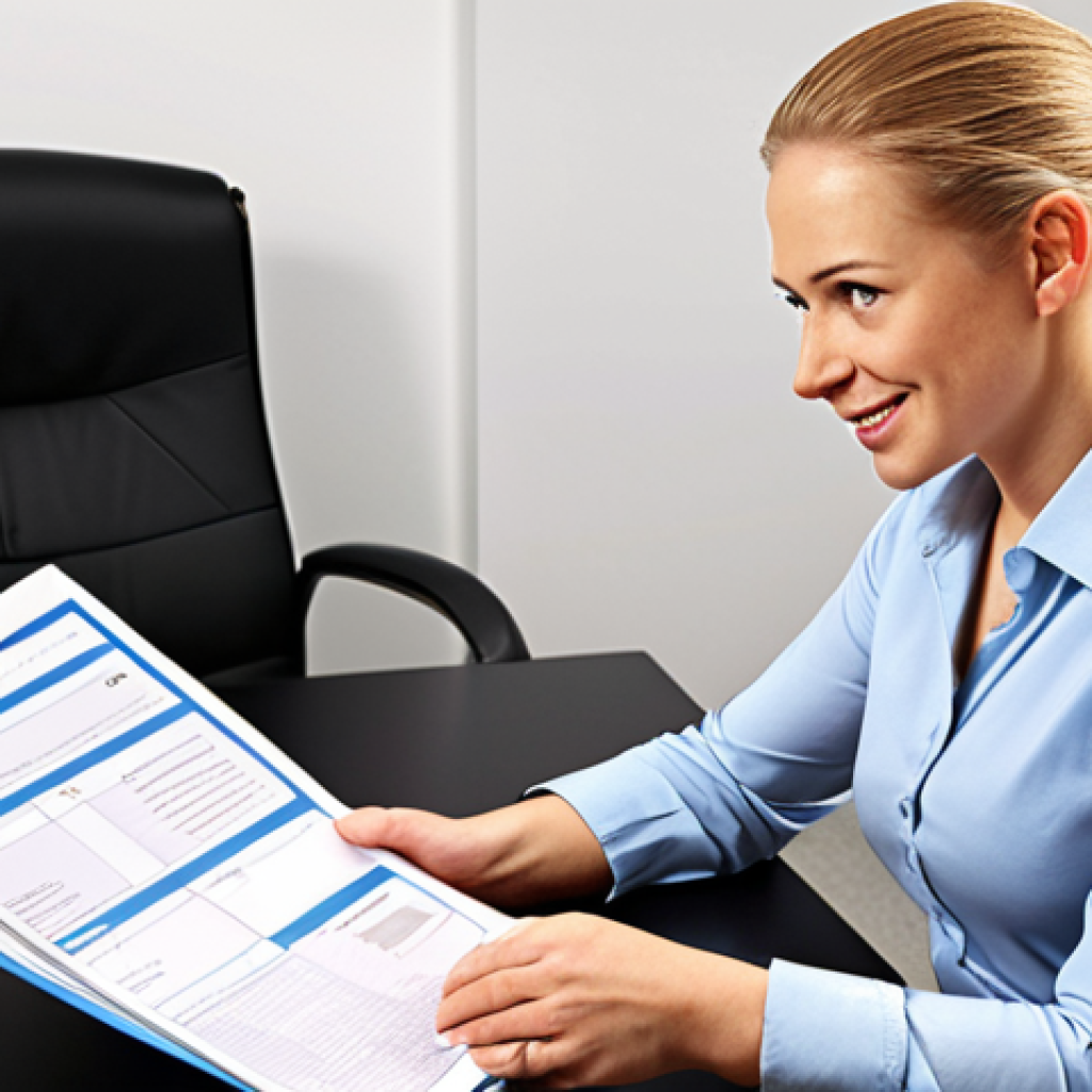 **

A confident public servant sitting at a desk, presenting a well-organized "Erfolgsmappe" (success folder) to their supervisor during a salary negotiation. The folder contains project reports, positive feedback emails, and statistics highlighting their achievements. The setting is a modern, professional office environment. The mood should be optimistic and assertive.

**
