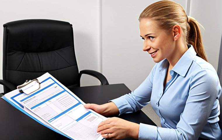 **
A confident public servant sitting at a desk, presenting a well-organized "Erfolgsmappe" (success folder) to their supervisor during a salary negotiation. The folder contains project reports, positive feedback emails, and statistics highlighting their achievements. The setting is a modern, professional office environment. The mood should be optimistic and assertive.
**