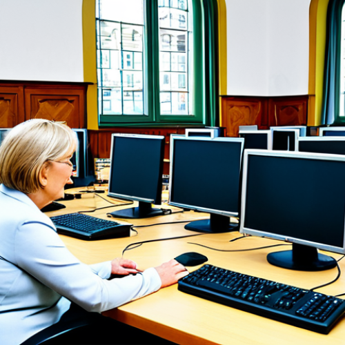Home 19 Digital Town Hall**
"A modern, bright computer lab in a German Rathaus (town hall), fully clothed citizens of various ages working on computers, appropriate attire, safe for work, perfect anatomy, natural proportions, demonstrating e-government services, professional photography, high quality, family-friendly."
**