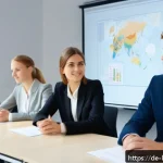 지방행정사 시험 응시 조건 - A professional German municipal administrative office scene showing diverse young adults in business...