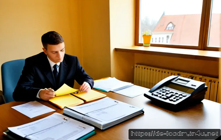 Home 17 지방행정사 시험 중점 과목 분석 - Photorealistic study desk in a German municipal administration setting, neatly arranged blank legal ...